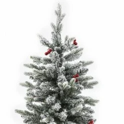 LuxenHome 5ft Pre-Lit LED Artificial Flocked Slim Fir Christmas Tree with Metal Pot and Red Holly Berries 10 LuxenHome 5ft Pre-Lit LED Artificial Flocked Slim Fir Christmas Tree with Metal Pot and Red Holly Berries -Outlet Xmas Decor Tree Store GUEST 16825fe5 621e 4f1a aa98 284c66a46277