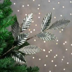 Northlight 28" Gray Glitter Textured Leaves Christmas Spray