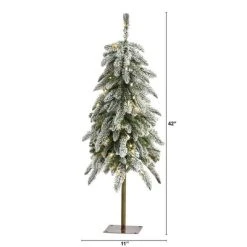 3.5ft Nearly Natural Pre-Lit LED Flocked Washington Alpine Artificial Christmas Tree Warm White Lights