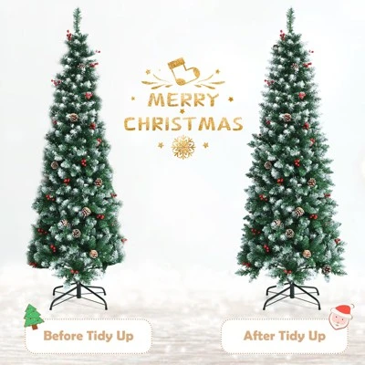 Tangkula 5ft Pre-lit Artificial Christmas Tree Slim Artificial Xmas Tree w/ 250 Replaceable LED Lights & 408 Branch Tips 5 Tangkula 5ft Pre-lit Artificial Christmas Tree Slim Artificial Xmas Tree w/ 250 Replaceable LED Lights & 408 Branch Tips - Image 3