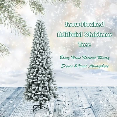 Costway 7.5ft Snow-Flocked Hinged Artificial Christmas Pencil Tree w/ 1189 Mixed Tips 7 Costway 7.5ft Snow-Flocked Hinged Artificial Christmas Pencil Tree w/ 1189 Mixed Tips - Image 5