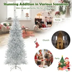 Tangkula 6/7 FT Pre-lit Artificial Christmas Tree Hinged Xmas Pencil Tree with 790/1030 Branch Tips 300/400 Warm White LED Lights -Outlet Xmas Decor Tree Store GUEST 1751b6eb 2985 4791 942a 46070fb60883