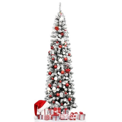 Tangkula Pencil Artificial Christmas Tree Snow Flocked Pencil Tree with Flexible Stand 11 Tangkula Pencil Artificial Christmas Tree Snow Flocked Pencil Tree with Flexible Stand - Image 9