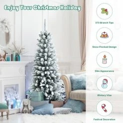 Costway 4.5ft Snow-Flocked Hinged Artificial Christmas Pencil Tree w/ 373 Mixed Tips -Outlet Xmas Decor Tree Store GUEST 187fd076 321f 49ad ba41 9cf4e577137f