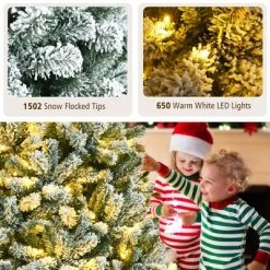 Costway 8ft Pre-lit Snow Flocked Hinged Christmas Tree w/1502 Tips & Metal Stand -Outlet Xmas Decor Tree Store GUEST 1887bd69 d378 4670 9203 f6d40f469e58