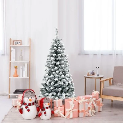 Costway 4.5Ft Unlit Hinged Snow Flocked Artificial Pencil Christmas Tree w/ 242 Branch 4 Costway 4.5Ft Unlit Hinged Snow Flocked Artificial Pencil Christmas Tree w/ 242 Branch - Image 2