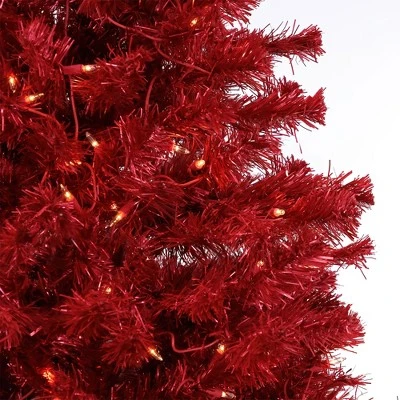 National Tree Company 4 Foot Full Bodied Flocked Prelit Artificial Christmas Holiday Tree with 200 Clear Lights, 311 Branch Tips, & Metal Stand, Red 4 National Tree Company 4 Foot Full Bodied Flocked Prelit Artificial Christmas Holiday Tree with 200 Clear Lights, 311 Branch Tips, & Metal Stand, Red - Image 2