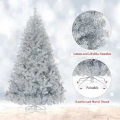 Costway 6Ft Hinged Unlit Artificial Silver Tinsel Christmas Tree Holiday w/Metal Stand -Outlet Xmas Decor Tree Store GUEST 19c1af2f 2101 48bc a7d8 a85fd0cbeace