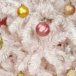 HOMCOM 70.75" Tall Unlit Pencil Fir Artificial Christmas Tree with Realistic Branches and 406 Tips, Pink and White -Outlet Xmas Decor Tree Store GUEST 1a2a8ddc 0637 451a a15c faa8b42251c3