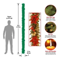 National Tree Company Pre-Lit Artificial Christmas Garland, Green, Evergreen, White Lights,Pine Cones, Ornaments, Poinsettia Flowers, Plug In,9 Feet -Outlet Xmas Decor Tree Store GUEST 1a381dbc 0e81 4b8b a896 843eb6ceaff2