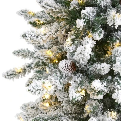 Nearly Natural Pre-Lit LED Flocked Livingston Fir Artificial Christmas Tree with Pinecones Clear Lights 3 Nearly Natural Pre-Lit LED Flocked Livingston Fir Artificial Christmas Tree with Pinecones Clear Lights