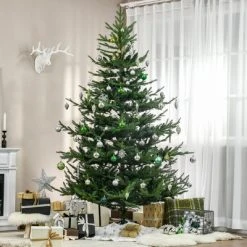 HOMCOM 7.5 Foot Artificial Christmas Tree, Pine Hinged Xmas Tree with Realistic Branches, Steel Base, Auto Open, Green -Outlet Xmas Decor Tree Store GUEST 1af00a95 c089 4ac2 b2a1 57dc363a3c3b