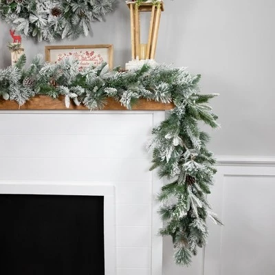 Northlight 9' x 14" Flocked Rosemary Emerald Angel Pine Artificial Christmas Garland - Unlit 4 Northlight 9' x 14" Flocked Rosemary Emerald Angel Pine Artificial Christmas Garland - Unlit - Image 2