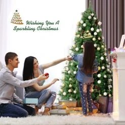 Costway 6ft 7ft8ft Unlit Hinged PVC Artificial Christmas Pine Tree with Red Berries -Outlet Xmas Decor Tree Store GUEST 1c109f20 7f92 46e7 b798 c5320f1799f1