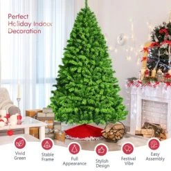 Costway 7.5ft Green Flocked Hinged Artificial Christmas Tree w/ Metal Stand Green -Outlet Xmas Decor Tree Store GUEST 1d38db53 ba05 45b0 a97b 931b1aa1caca