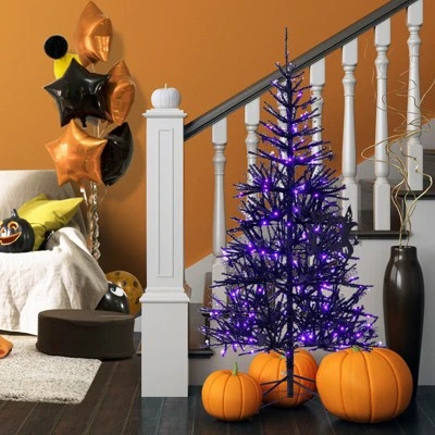 Tangkula 6FT Black Halloween Tree Artificial Hinged PVC Christmas Tree w/250 LED lights 4 Tangkula 6FT Black Halloween Tree Artificial Hinged PVC Christmas Tree w/250 LED lights - Image 2