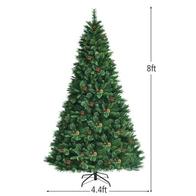 Costway 8ft Pre-lit Hinged Artificial Christmas Tree w/ Pine Cones & Red Berries 5 Costway 8ft Pre-lit Hinged Artificial Christmas Tree w/ Pine Cones & Red Berries - Image 3