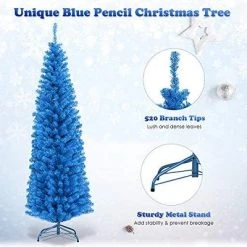 Tangkula 6FT Blue Tinsel Artificial Pencil Christmas Tree w/ Sturdy Metal Stand Seasonal Holiday Decoration for Home, Party 11 Tangkula 6FT Blue Tinsel Artificial Pencil Christmas Tree w/ Sturdy Metal Stand Seasonal Holiday Decoration for Home, Party -Outlet Xmas Decor Tree Store GUEST 1f0310fa d1b7 435a 8f2a 3ef674978a5f