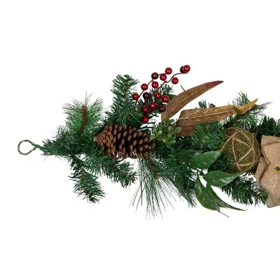Northlight 6' x 10" Mixed Pine with Poinsettias and Berries Christmas Garland, Unlit 4 Northlight 6' x 10" Mixed Pine with Poinsettias and Berries Christmas Garland, Unlit - Image 2