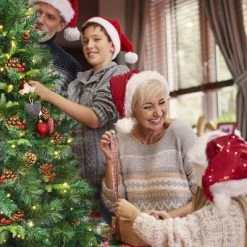 Tangkula Pre-lit Hinged Artificial Pencil Fir Christmas Tree with LED Lights