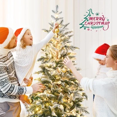 Tangkula 6ft Artificial Snow Flocked Pencil Christmas Tree Pre-Lit Faux-Pine Tree W/250 Warm White LED Lights 8 Tangkula 6ft Artificial Snow Flocked Pencil Christmas Tree Pre-Lit Faux-Pine Tree W/250 Warm White LED Lights - Image 6