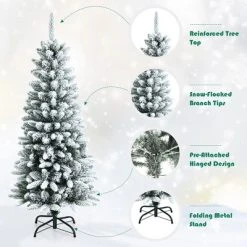 Costway 4.5ft Snow-Flocked Hinged Artificial Christmas Pencil Tree w/ 373 Mixed Tips -Outlet Xmas Decor Tree Store GUEST 215b5104 73cf 4f92 8fe1 8778d3cb40a7