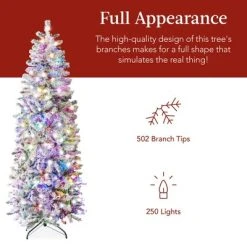 Best Choice Products 6ft Pre-Lit Artificial Snow Flocked Pencil Christmas Tree Decoration w/ 250 Multicolor Lights -Outlet Xmas Decor Tree Store GUEST 218f1b50 d292 419e 99f2 8c3eec96bf7d