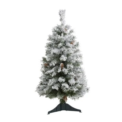 Nearly Natural 3' Flocked White River Mountain Pine Artificial Christmas Tree with Pinecones 3 Nearly Natural 3' Flocked White River Mountain Pine Artificial Christmas Tree with Pinecones