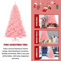 Costway 7.5Ft Hinged Artificial Christmas Tree Full Fir Tree New PVC w/ Metal Stand Pink 13 Costway 7.5Ft Hinged Artificial Christmas Tree Full Fir Tree New PVC w/ Metal Stand Pink -Outlet Xmas Decor Tree Store GUEST 2274c450 9743 4ee7 927c edcb1aea7986