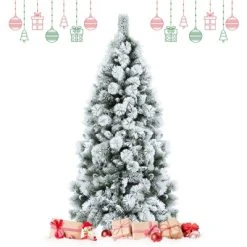 Tangkula 5FT Hinged Slim Artificial Xmas Tree, Snow-Flocked Pencil Christmas Tree W/ 470 Branch Tips -Outlet Xmas Decor Tree Store GUEST 22f23d60 2850 4f92 9dc2 0c9f7fb40d76