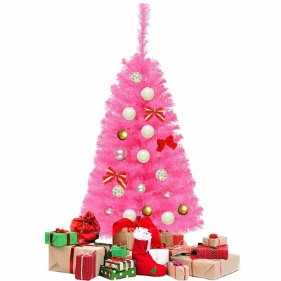 Costway 3 ft Premium Artificial Christmas Mini Tree Holiday Season Pink w/ Plastic Stand 9 Costway 3 ft Premium Artificial Christmas Mini Tree Holiday Season Pink w/ Plastic Stand - Image 7