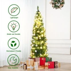 Costway 5'/6'/7'/8' /9' PVC Artificial Pencil Christmas Tree Slim Green -Outlet Xmas Decor Tree Store GUEST 238323cd 63b8 4f17 8d61 59d67e6dac03