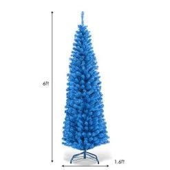 Tangkula 6FT Blue Tinsel Artificial Pencil Christmas Tree w/ Sturdy Metal Stand Seasonal Holiday Decoration for Home, Party 15 Tangkula 6FT Blue Tinsel Artificial Pencil Christmas Tree w/ Sturdy Metal Stand Seasonal Holiday Decoration for Home, Party -Outlet Xmas Decor Tree Store GUEST 23e5e692 300c 4719 966d 034717d47c9b
