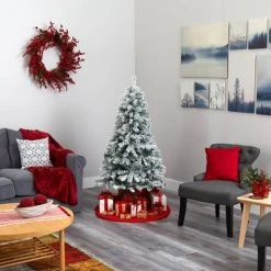 5ft Nearly Natural Pre-Lit LED Flocked Rock Springs Spruce Artificial Christmas Tree Clear Lights -Outlet Xmas Decor Tree Store GUEST 2405b013 d3aa 49d1 a96b 1fb3f6fb5565