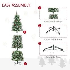 HOMCOM Pre-Lit Snow-Dipped Artificial Christmas Tree with Realistic Branches, LED Lights, Pine Cones, Red Berries and Tips -Outlet Xmas Decor Tree Store GUEST 2497be2d 62a2 4e3d bd87 efc1c3dde8aa