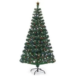 Costway 5'/6'/7'Pre-Lit Fiber Optic Christmas Tree 180/230/280 Lights Top Star