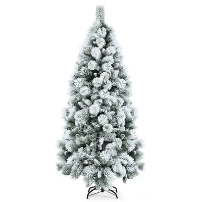 Costway 5ft/6ft/7ft Snow Flocked Hinged Artificial Slim Christmas Tree with Pine Needles 13 Costway 5ft/6ft/7ft Snow Flocked Hinged Artificial Slim Christmas Tree with Pine Needles - Image 11