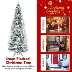 Tangkula 8FT Slim Pencil Tree Hinged Artificial Christmas Tree W/ 807 Branches Tips -Outlet Xmas Decor Tree Store GUEST 26049385 29bb 4726 a6e4 be6b302fc234