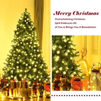 Costway 7Ft/7.5Ft/8Ft Pre-Lit PVC Christmas Tree Hinged 300/400/430 Lights 5 Costway 7Ft/7.5Ft/8Ft Pre-Lit PVC Christmas Tree Hinged 300/400/430 Lights - Image 3