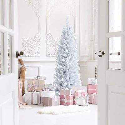 Tangkula Life-Like Slender White Christmas Tree Artificial Pencil Unlit Xmas Tree W/ Folding Metal Stand & Durable PVC 9 Tangkula Life-Like Slender White Christmas Tree Artificial Pencil Unlit Xmas Tree W/ Folding Metal Stand & Durable PVC - Image 7