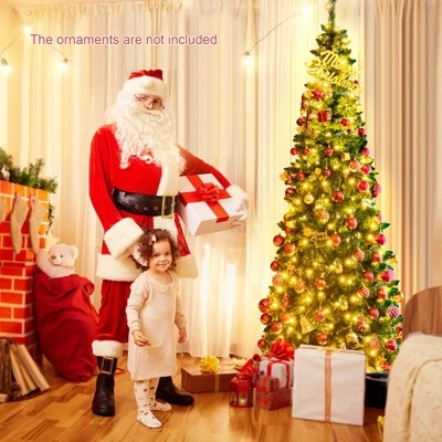 Tangkula 7.5ft Pencil Christmas Tree Pre-Lit Hinged Artificial Decoration w/ 350 Warm White Lights 10 Tangkula 7.5ft Pencil Christmas Tree Pre-Lit Hinged Artificial Decoration w/ 350 Warm White Lights - Image 8