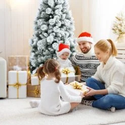 Tangkula 5FT Hinged Slim Artificial Xmas Tree, Snow-Flocked Pencil Christmas Tree W/ 470 Branch Tips -Outlet Xmas Decor Tree Store GUEST 29551f98 b3ca 453c 97f6 99c0a875eb0f