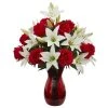 Nearly Natural 21-in Roses & Lilies Artificial Arrangement in Red Vase 2 Nearly Natural 21-in Roses & Lilies Artificial Arrangement in Red Vase -Outlet Xmas Decor Tree Store GUEST 29a6b192 9050 405a 9639 7d710c34cec6