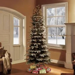 6.5ft Pre-Lit Flocked Alaskan Fir Artificial Christmas Tree - Puleo