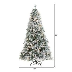 5ft Nearly Natural Pre-Lit LED Flocked Vermont Mixed Pine Artificial Christmas Tree Clear Lights
