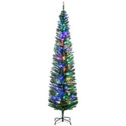 HOMCOM Prelit Artificial Christmas Tree Holiday Decoration with Colorful LED Lights, Pencil Shape, Green -Outlet Xmas Decor Tree Store GUEST 2b2b619e 49e0 47f0 8bd4 50225bc54ead