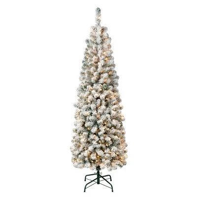 National Tree Company First Traditions Pre-Lit Pencil Slim Flocked Acacia Hinged Artificial Christmas Tree Clear Lights 7 National Tree Company First Traditions Pre-Lit Pencil Slim Flocked Acacia Hinged Artificial Christmas Tree Clear Lights - Image 5