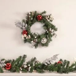 Northlight 6' x 10" Pre-Lit Decorated Green Pine Artificial Christmas Garland, Warm White LED Lights