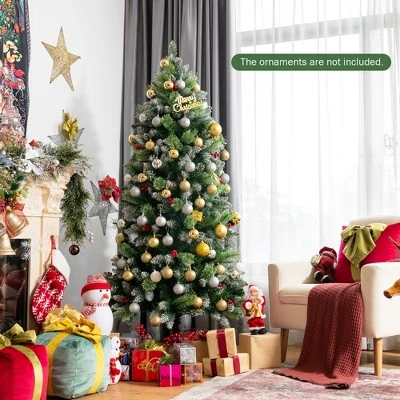 Costway 5ft6ft7.5ft Unlit Snowy Hinged Artificial Christmas Pencil Tree w/ Red Berries 5 Costway 5ft6ft7.5ft Unlit Snowy Hinged Artificial Christmas Pencil Tree w/ Red Berries - Image 3