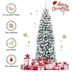 Costway 6Ft Unlit Hinged Snow Flocked Artificial Pencil Christmas Tree w/ 500 Branch Tip -Outlet Xmas Decor Tree Store GUEST 2d8dcaf7 bc56 4a66 b282 c9dbfed54fb2